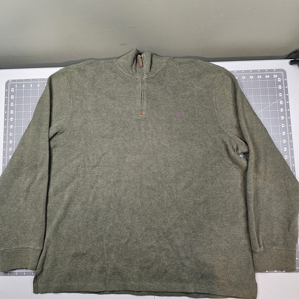 Polo Ralph Lauren Sweater XXL Green Estate Rib 1/4 Zip Preppy Academia Golf